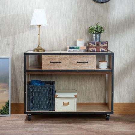Two Drawers Particle Board Brake Mobile Console Table - Two Drawers Particle Board Brake Mobile Console Table